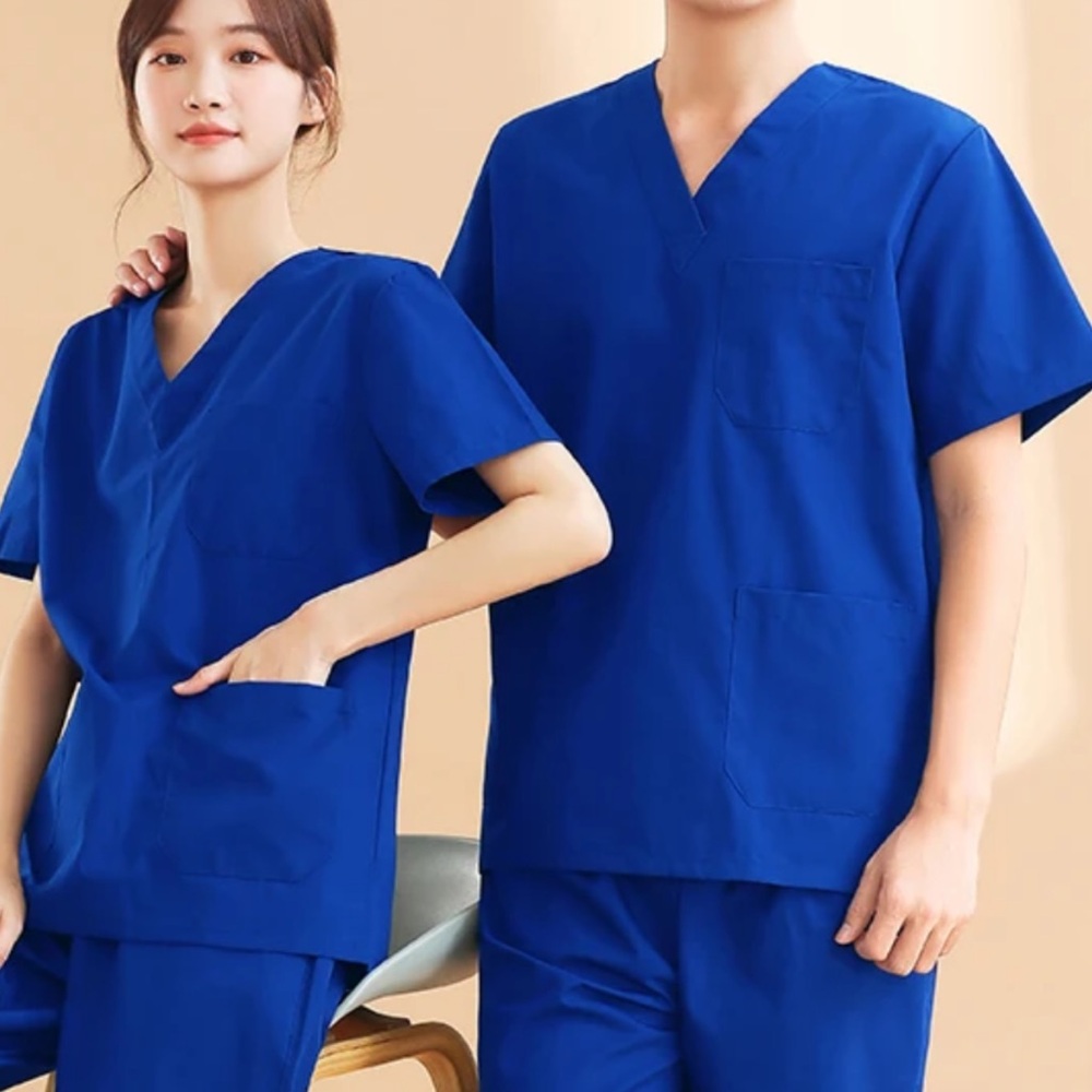 Prism Medical Scrub Top Blue Short Sleeve Pockets V-Neck Nurse Unisex Size XXS